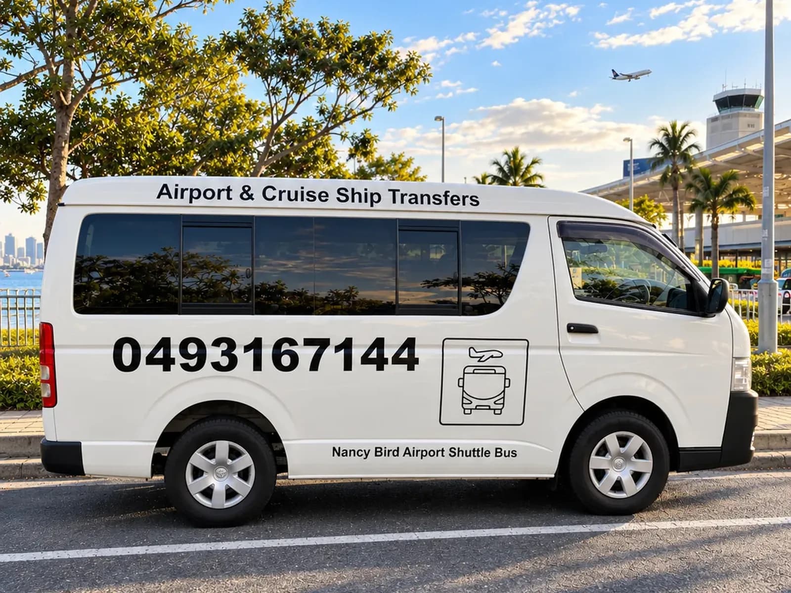 Nancy Bird Airport Shuttle Bus — side view
